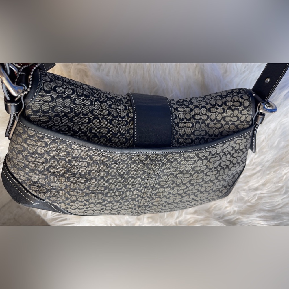 Coach Black and Gray Signature Canvas Shoulder Bag with Buckle Accent - Picture 2 of 11